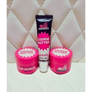 NEW Set (3) BATH & BODY WORKS Milk Cookie Butter Lip Gloss and Lip Scrub Set